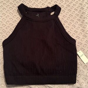 Aerie Dark Ribbed High Neck Crop Top